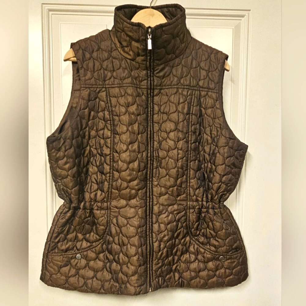 Jane Ashley Brown Metallic Quilted Puffer Vest Jacket size 1X